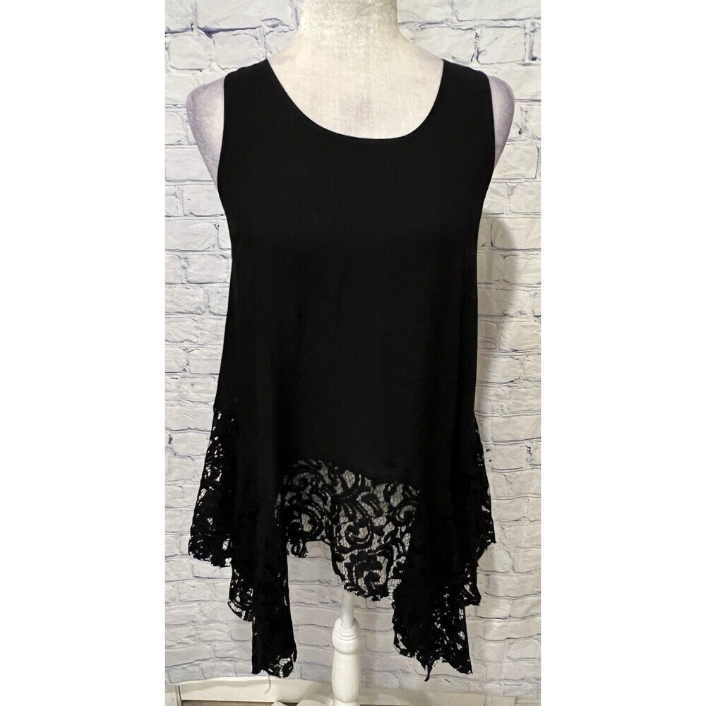 Umgee Women's Tank Top Layering Camisole Lace Ruffle Black Small